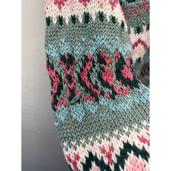 VTG Knit Cardigan Sweater Womens Small Fair Isle Nordic Cottagecore Green Pink - Picture 3 of 8